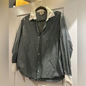 Tuckernuck Dark Green and White Striped Shirt